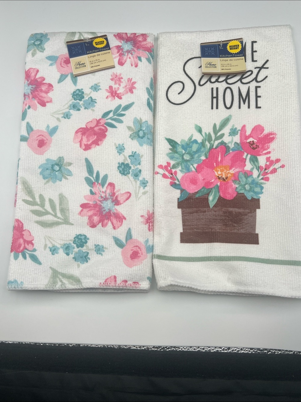 Home Collection Pink & Teal Floral Kitchen Towels - Set of 2